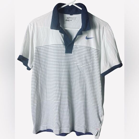 Nike Golf Sport Dri Fit Blue Striped Pocket Golf Athletic Polo Size Large - Picture 1 of 5